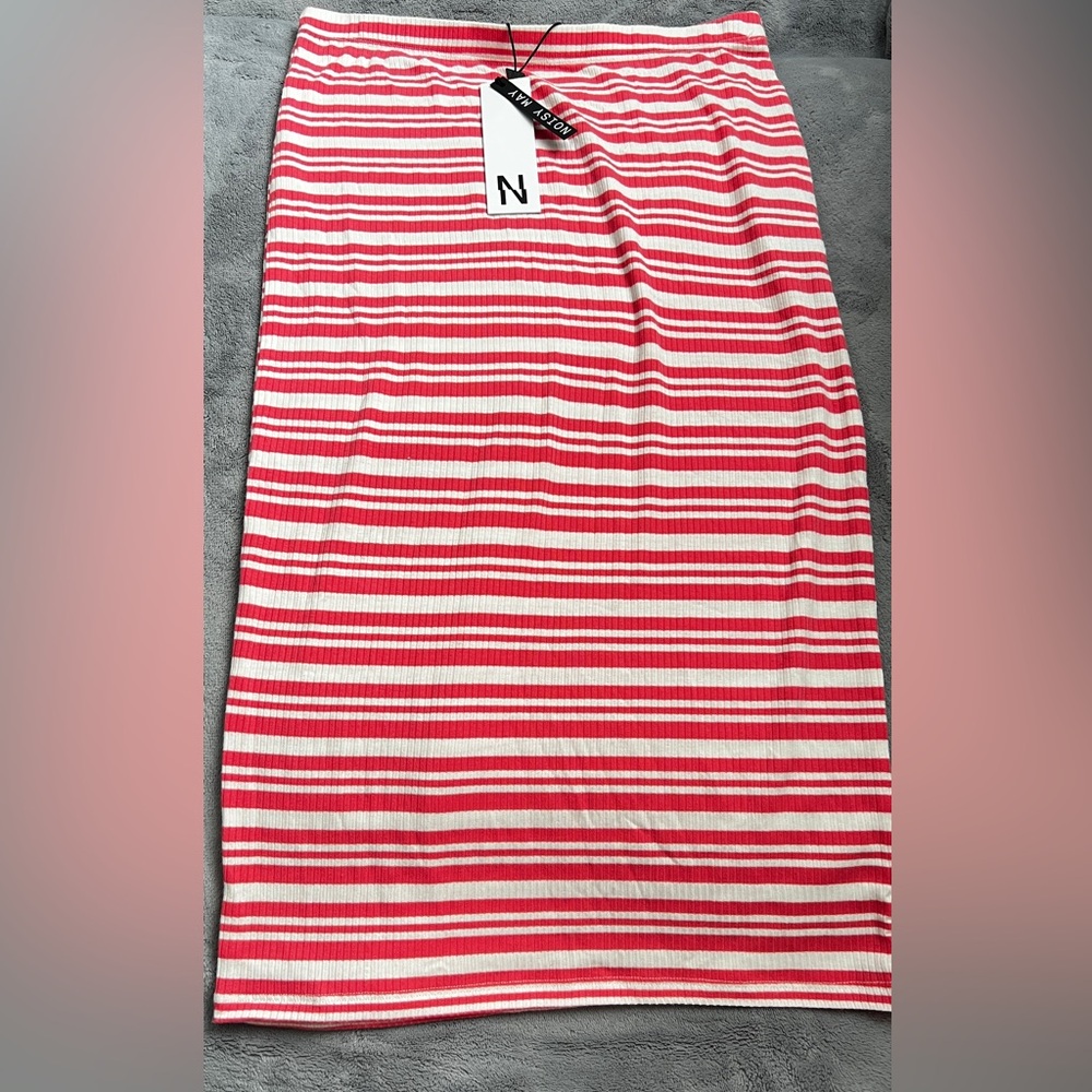 Noisy May NWT Coral and White Striped Pencil Skirt SMALL